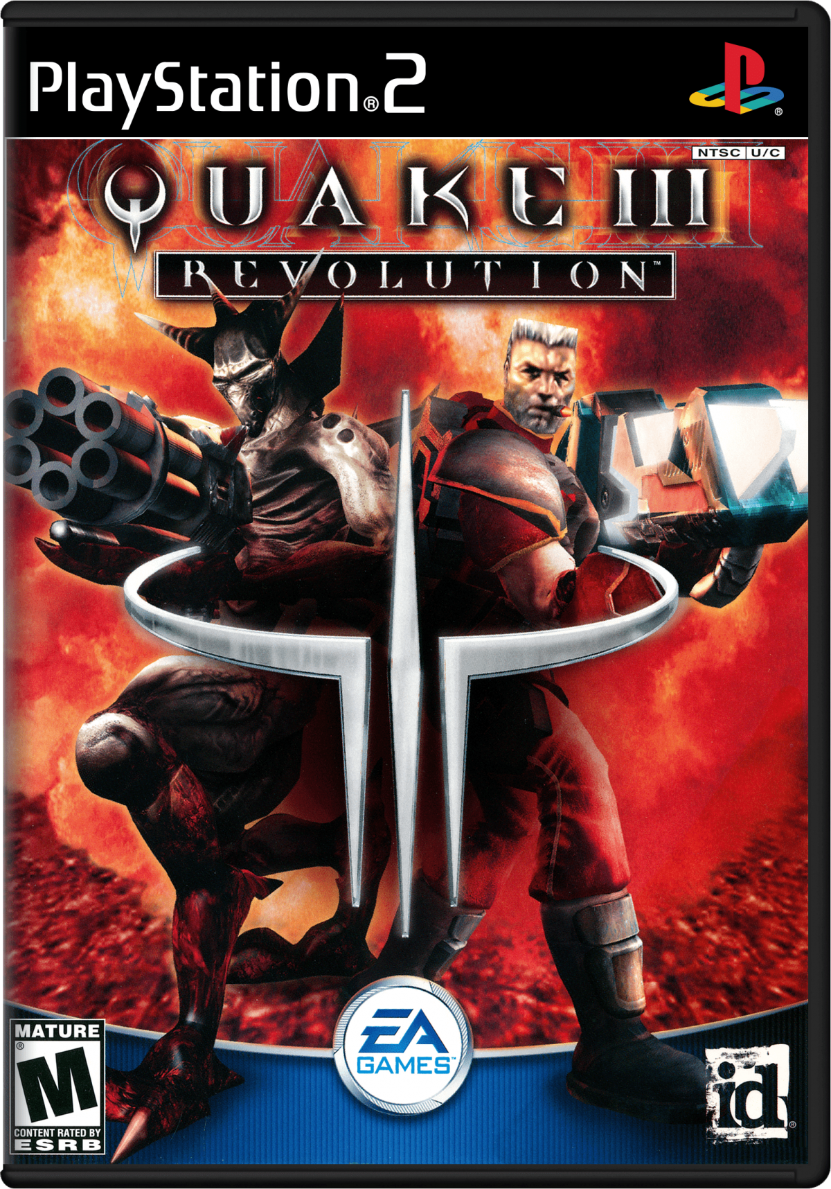 Quake III Revolution PS2 Sony PlayStation 2 first person shooter FPS arena combat multiplayer deathmatch fast paced shooting id Software port rocket jumping sci fi weapons retro gaming PlayStation 2 software video game title cover art