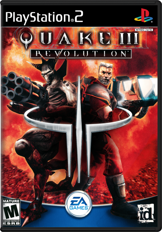 Quake III Revolution PS2 Sony PlayStation 2 first person shooter FPS arena combat multiplayer deathmatch fast paced shooting id Software port rocket jumping sci fi weapons retro gaming PlayStation 2 software video game title cover art
