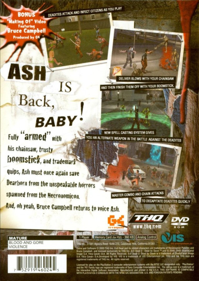 Evil Dead Fistful of Boomstick PlayStation 2 PS2 retro video game action adventure back of case (2003)