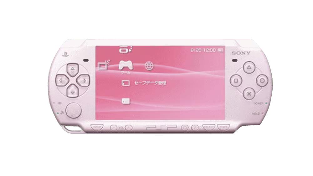 PlayStation Portable 2000 PSP 2000 Rose Pink JPN Import Region Free handheld gaming console featuring vibrant rose pink design portable gaming LCD display UMD game support memory stick storage Japanese import hardware region free compatibility and classic PlayStation Portable PSP gaming collectible appeal