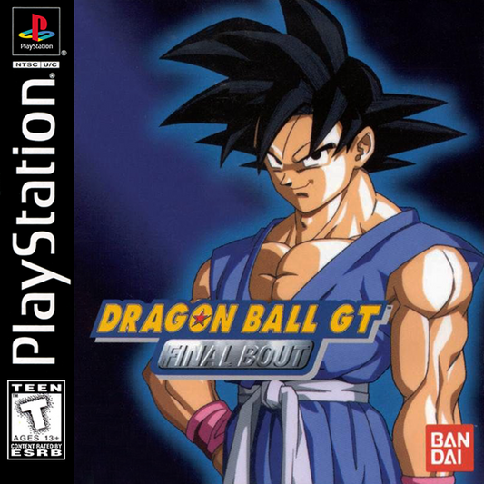 Dragon Ball GT Final Bout PS1 Bandai version anime fighting game based on Dragon Ball GT 3D arena combat Super Saiyan characters energy attacks versus battles Japanese and North American Bandai release retro gaming PlayStation software video game title cover art