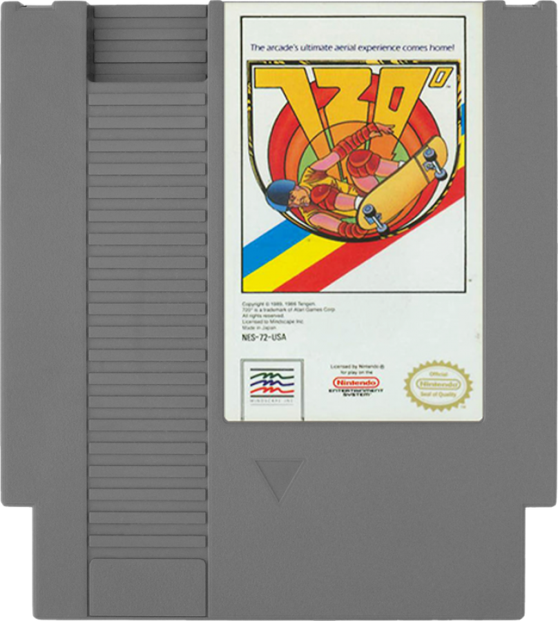 720° cartridge for the Nintendo Entertainment System featuring 8 bit skateboarding action with tricks ramps and high score challenges across urban skate parks cartridge