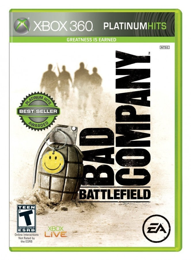 Battlefield Bad Company Platinum Hits for Xbox 360 first person shooter video game featuring destructible environments modern military combat humorous campaign and large scale multiplayer warfare experience cover art