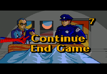 Spider-Man vs The Kingpin Sega CD action platformer comic book superhero game Marvel Spider-Man side scrolling combat web swinging boss battles Green Goblin Doctor Doom storyline enhanced CD audio cutscenes retro gaming Sega CD software video game title gameplay