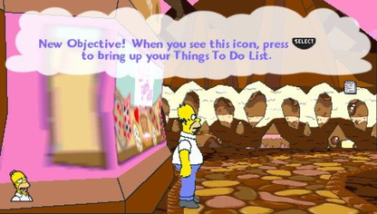 The Simpsons Game PlayStation Portable PSP inspired design featuring comedic action platform adventure aesthetic cel shaded Springfield inspired environments parody driven storytelling playable Simpson family characters humorous side scrolling gameplay and animated cartoon presentation gameplay 