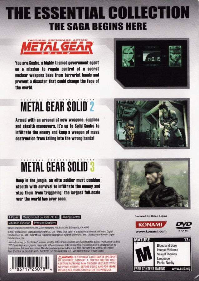 Metal Gear Solid: The Essential Collection back cover art for PlayStation 2 (PS2) video game