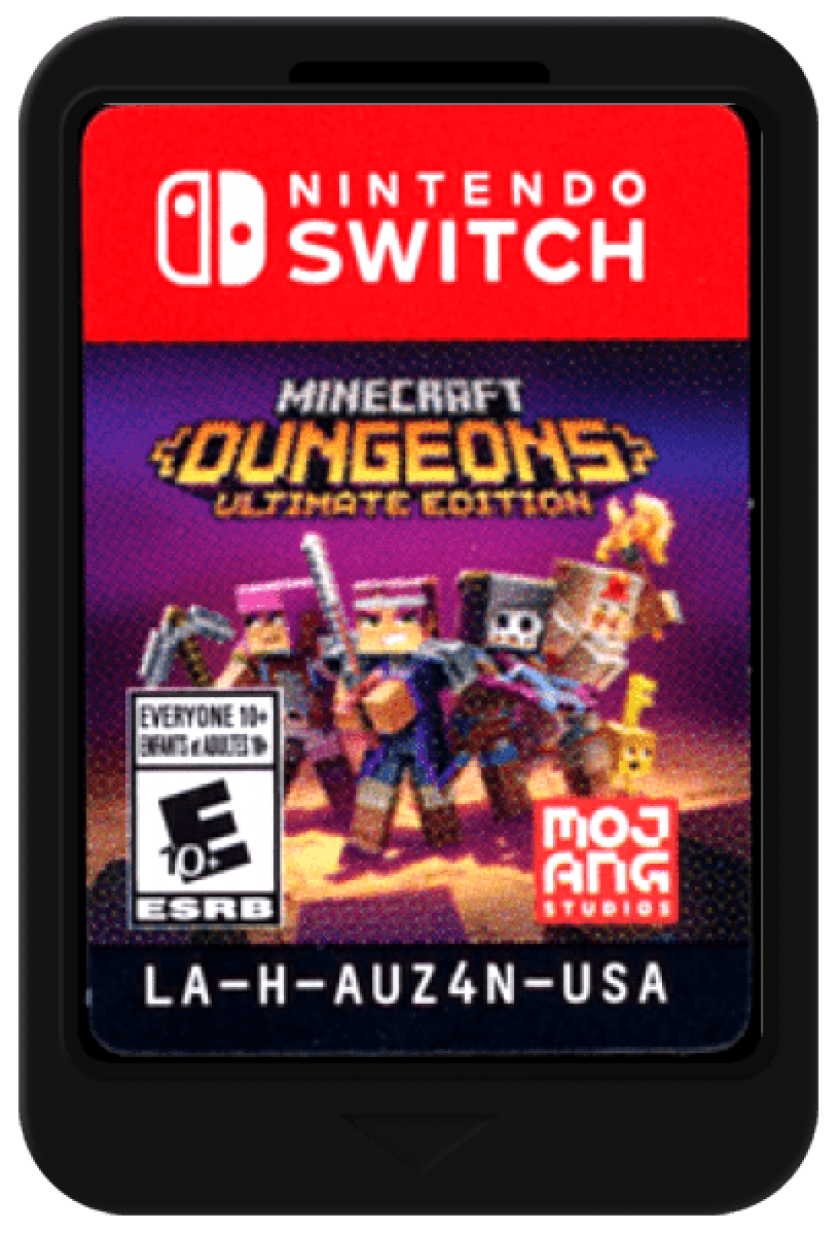 Minecraft Dungeons Ultimate Edition Nintendo Switch NS video game featuring action role playing dungeon crawler gameplay Minecraft inspired environments enemy battles weapon upgrades loot collecting character customization cooperative multiplayer and challenging dungeon adventures cartridge art