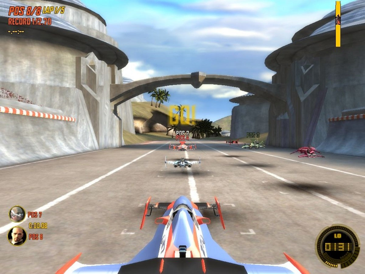 Powerdrome PlayStation 2 PS2 video game, futuristic anti-gravity racing, high-speed sci-fi tracks, arcade-style racing console title gameplay