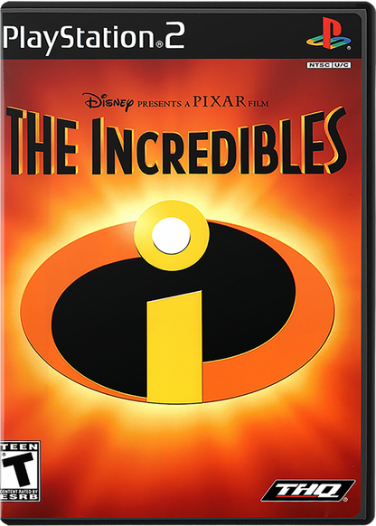 Disney Pixar The Incredibles cover art for PlayStation 2 (PS2) action-adventure video game based on the animated film