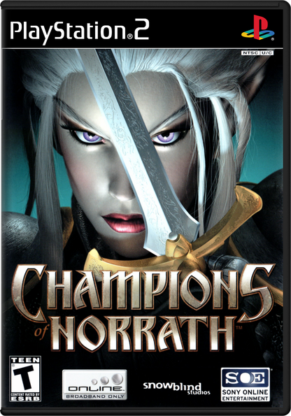 Champions of Norrath for PlayStation 2 with fantasy action-RPG and cooperative dungeon-crawling theme cover art