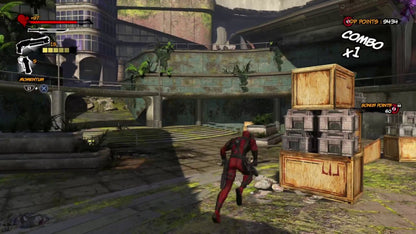 Deadpool PS4 inspired design featuring comic book action adventure aesthetic fourth wall breaking humor chaotic hack and slash combat Marvel antihero gameplay over the top violence cinematic superhero action nostalgic presentation gameplay