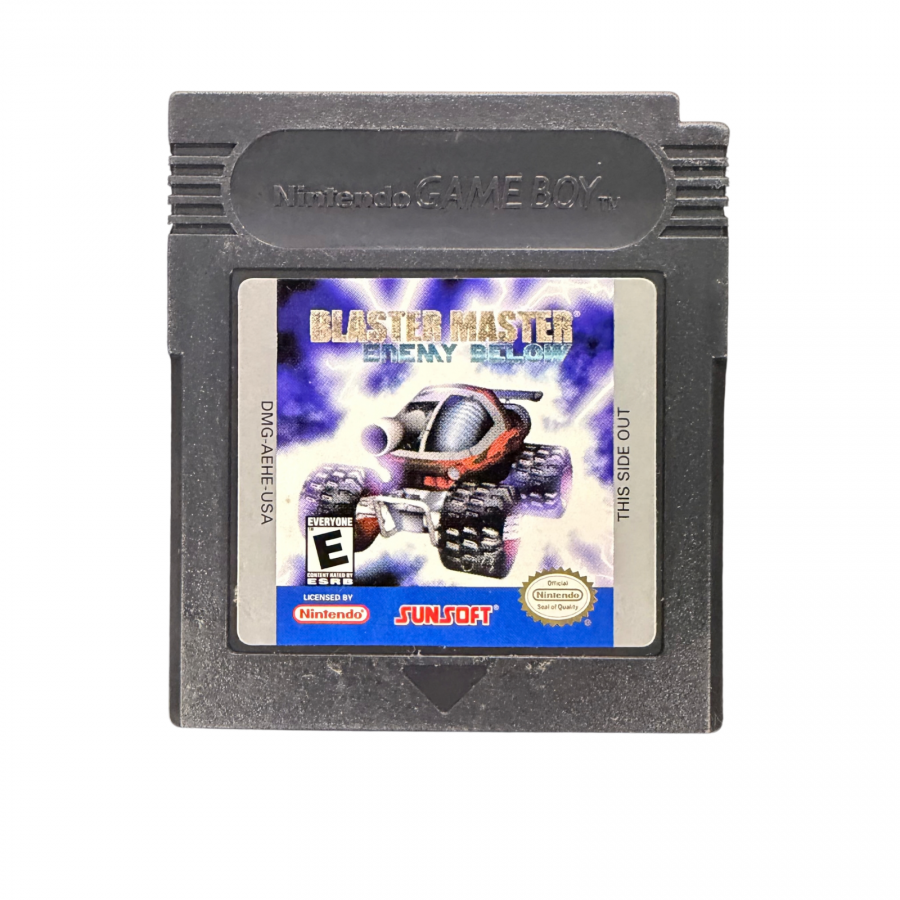 Blaster Master Enemy Below Game Boy Color GBC video game featuring action platforming gameplay underground exploration vehicle combat weapon upgrades enemy battles boss fights and classic handheld adventure retro video game collection collectible gaming appeal front of cartridge