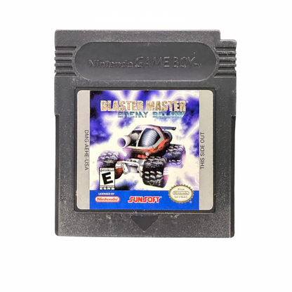 Blaster Master Enemy Below Game Boy Color GBC video game featuring action platforming gameplay underground exploration vehicle combat weapon upgrades enemy battles boss fights and classic handheld adventure retro video game collection collectible gaming appeal front of cartridge