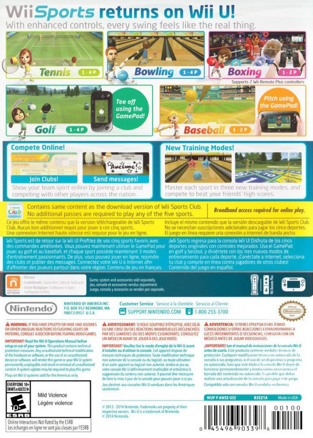 Wii Sports Club Nintendo Wii U Wii U for sports video game fans featuring tennis bowling golf baseball and other classic activities motion controls Wii U GamePad gameplay multiplayer competition online features realistic sports mechanics and family friendly gaming entertainment collectible gaming appeal back cover art
