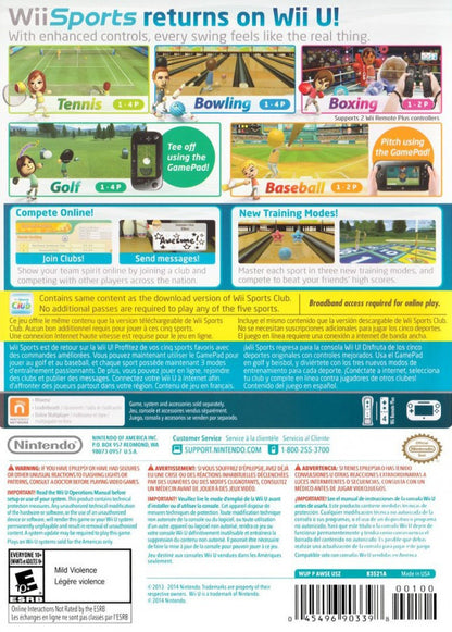 Wii Sports Club Nintendo Wii U Wii U for sports video game fans featuring tennis bowling golf baseball and other classic activities motion controls Wii U GamePad gameplay multiplayer competition online features realistic sports mechanics and family friendly gaming entertainment collectible gaming appeal back cover art