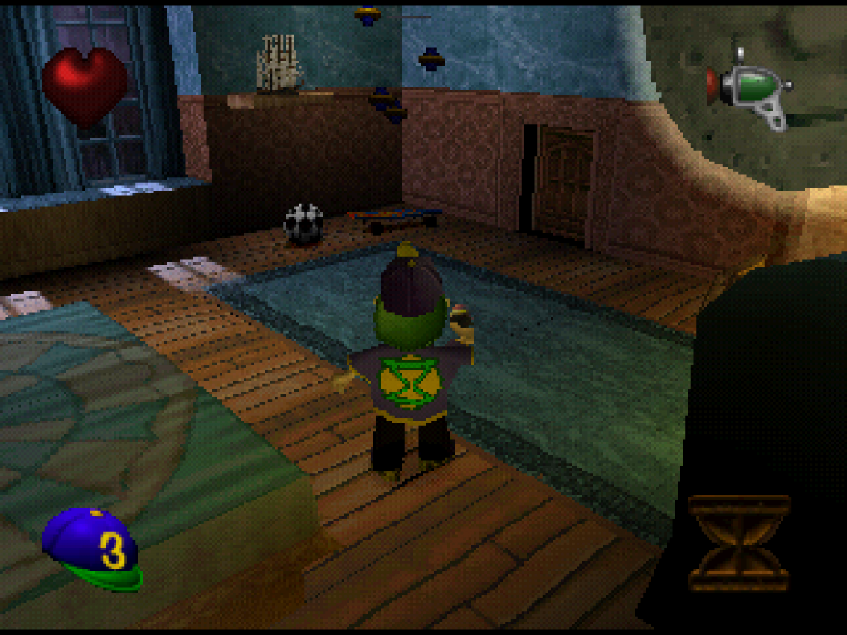 Rascal 3D platformer video game for the original Sony PlayStation (PS1), featuring the mischievous time-traveling hero Rascal as he uses his bubble gun to battle enemies, explore different time periods, solve puzzles, collect items, and rescue his kidnapped inventor father across medieval castles, Atlantis, pirate ships, prehistoric worlds, the Wild West, and the Time Dimension gameplay