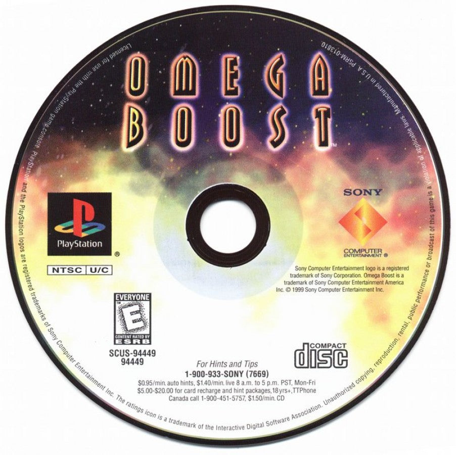 Omega Boost retro sci-fi rail shooter mech combat game for PlayStation 1 (PS1) disc