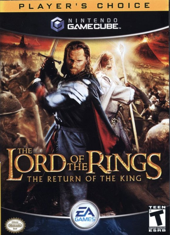 Cover art for The Lord of the Rings The Return of the King Player’s Choice GameCube game featuring cooperative action gameplay based on the epic fantasy film
