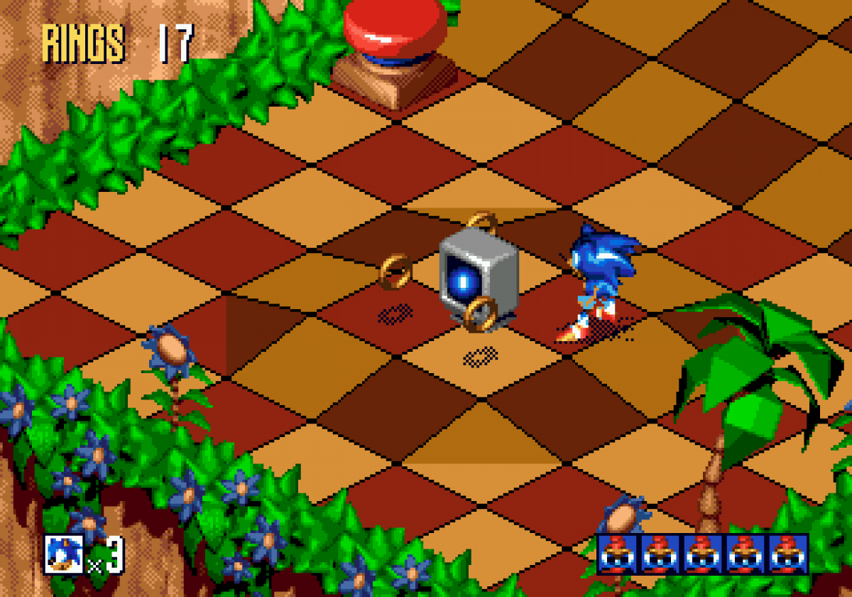 Sonic 3D Blast Sega Genesis video game, isometric platformer, Sonic the Hedgehog adventure, retro Sega console title gameplay