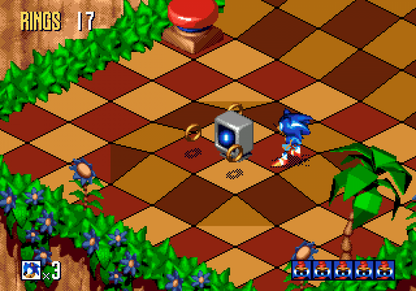 Sonic 3D Blast Sega Genesis video game, isometric platformer, Sonic the Hedgehog adventure, retro Sega console title gameplay