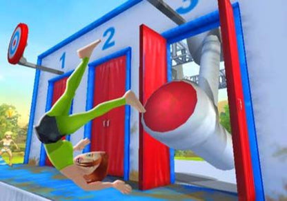 Wipeout: The Game gameplay for Nintendo Wii (Wii) featuring obstacle course challenges inspired by the TV show, motion‑controlled gameplay, and hilarious wipeout moments.