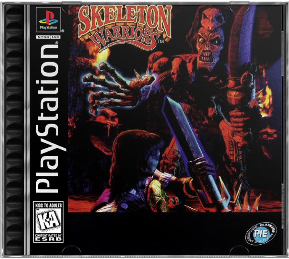 Skeleton Warriors PlayStation PS1 for action platforming video game fans featuring side scrolling combat fantasy adventure gameplay sword fighting supernatural enemies dark medieval environments challenging levels magical abilities animated visuals and classic PlayStation action adventure collectible gaming appeal cover art