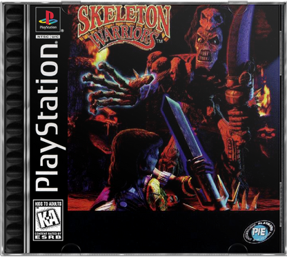 Skeleton Warriors PlayStation PS1 for action platforming video game fans featuring side scrolling combat fantasy adventure gameplay sword fighting supernatural enemies dark medieval environments challenging levels magical abilities animated visuals and classic PlayStation action adventure collectible gaming appeal cover art