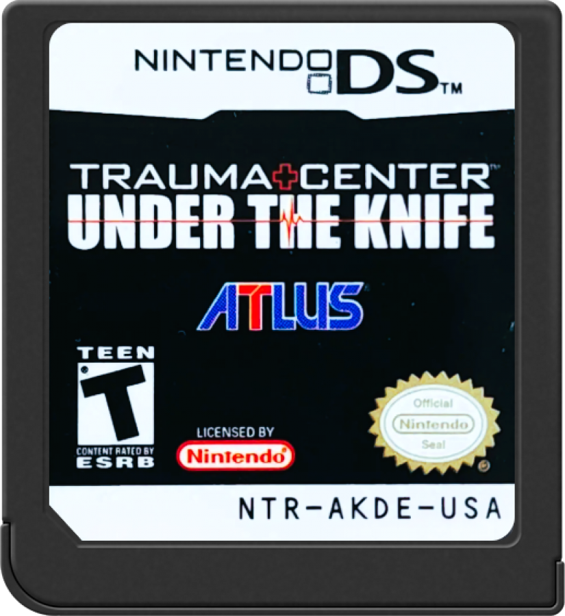 Trauma Center Under the Knife Nintendo DS for medical simulation video game fans featuring surgical procedures touch screen controls fast paced operations dramatic storytelling precision gameplay challenging diagnoses anime inspired visuals Atlus adventure collectible gaming appeal game cartridge