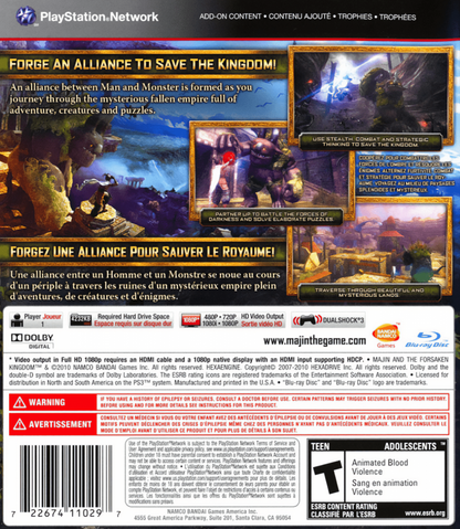 Majin and the Forsaken Kingdom back cover art for PlayStation 3 (PS3) video game