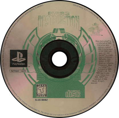 Mass Destruction game for the PlayStation featuring vehicular combat gameplay with tank based missions destructible environments objective driven levels and arcade style action across military themed battlefields disc