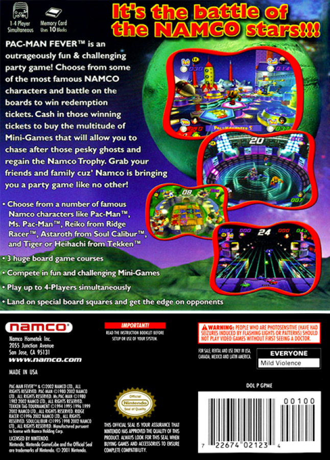 Pac-Man Fever back of case for Nintendo GameCube (GC) party video game