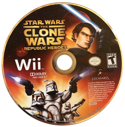 Retro Star Wars The Clone Wars Republic Heroes Wii inspired design featuring animated sci fi action adventure aesthetic Jedi and clone trooper combat galactic battles lightsaber gameplay cartoon style visuals nostalgic Nintendo Wii Star Wars presentation disc