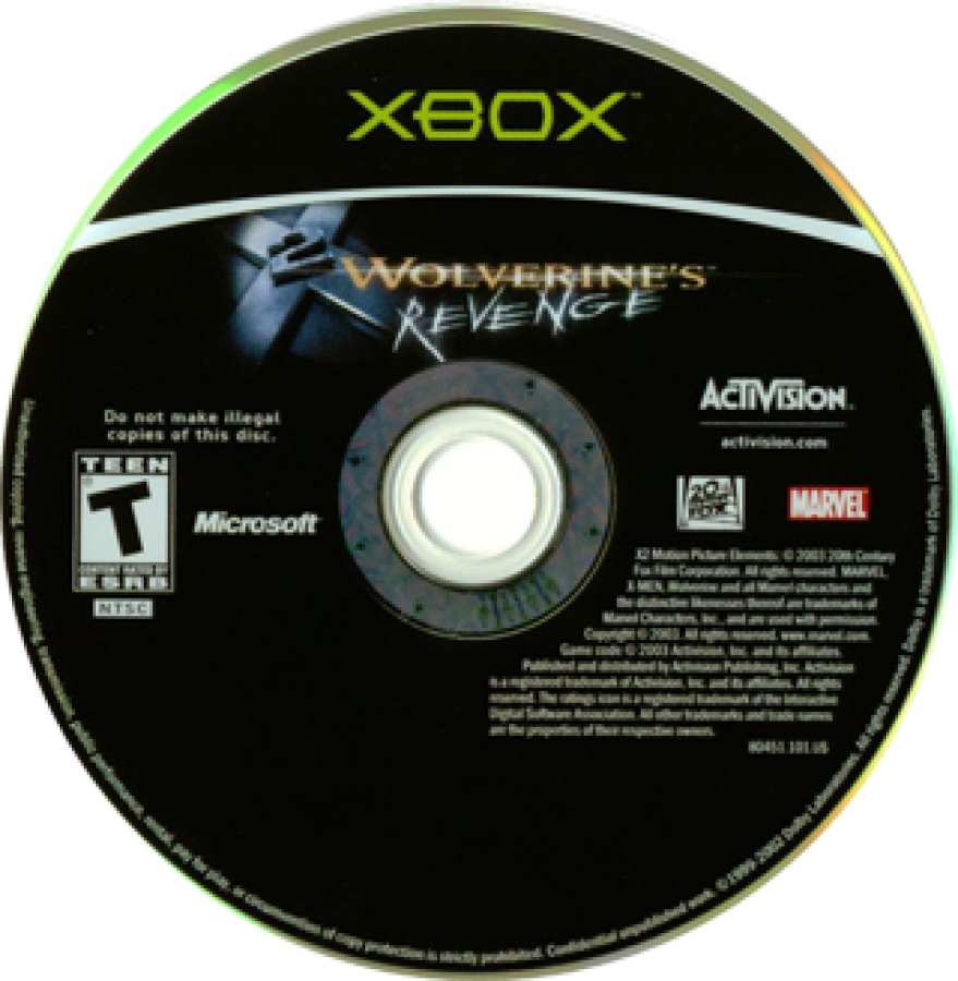X2 Wolverine's Revenge disc art for XBOX action adventure video game.  