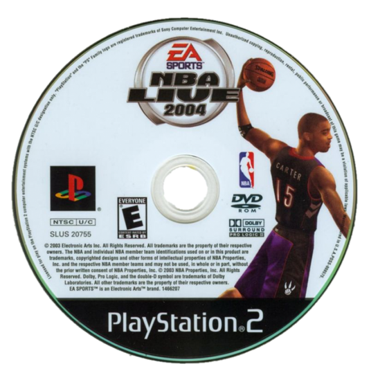 NBA Live 2004 for PlayStation 2 basketball sports game EA Sports NBA simulation featuring official teams players franchise mode season mode multiplayer gameplay disc