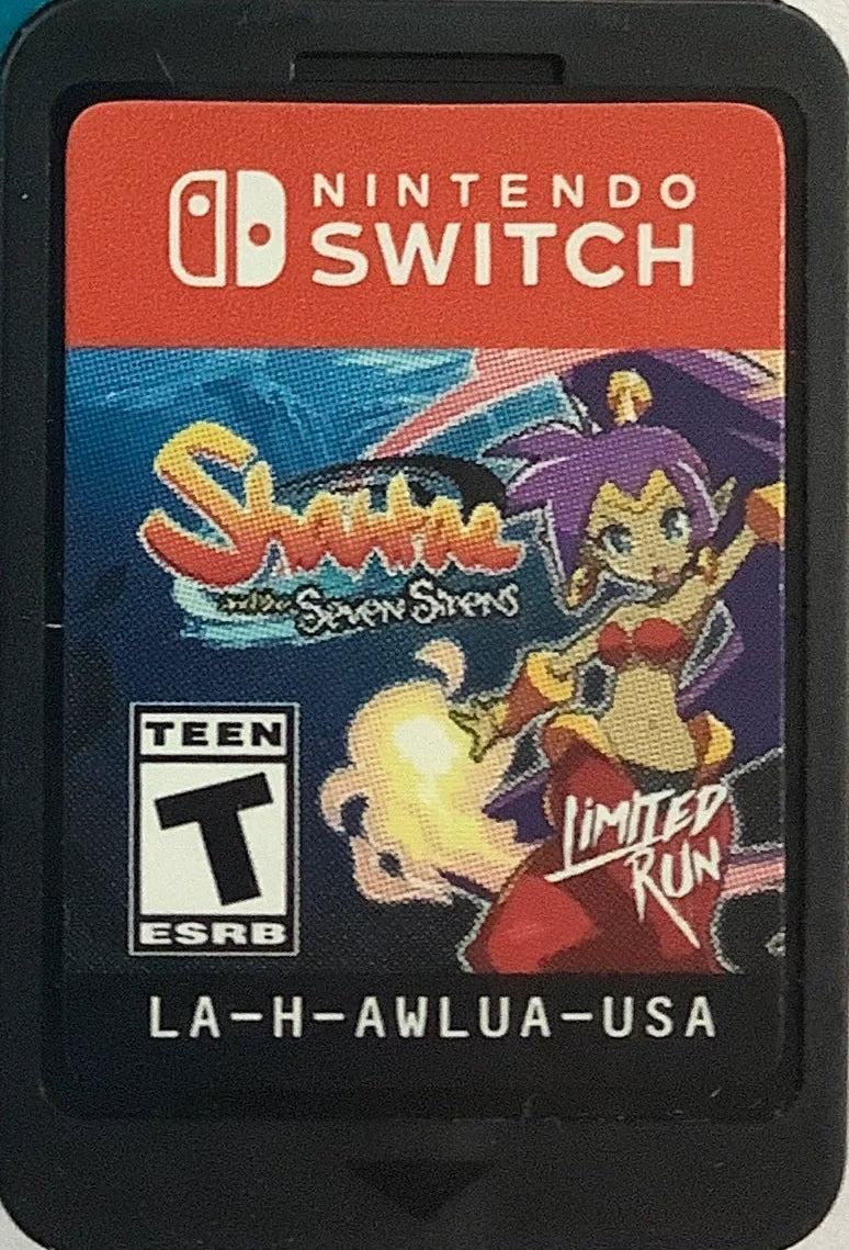 Shantae and the Seven Sirens Nintendo Switch game featuring vibrant platforming, magic abilities, and Metroidvania-style adventure gameplay cartridge