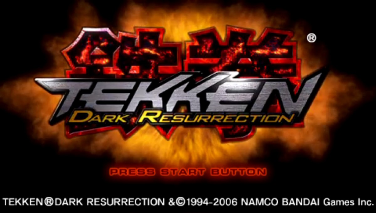 Tekken Dark Resurrection PlayStation Portable PSP video game featuring 3D fighting gameplay iconic Tekken characters martial arts combat special moves combo attacks arena battles competitive matches character customization and classic handheld PlayStation gameplay retro video game collection collectible gaming appeal start screen