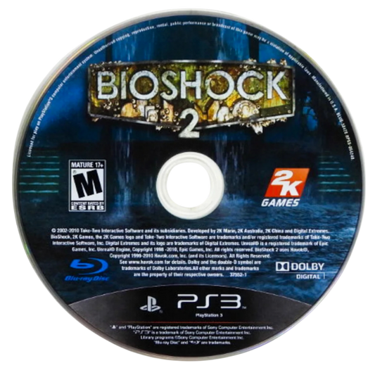 BioShock 2 PS3 atmospheric first-person action game set in the underwater city of Rapture with steampunk visuals and intense combat gameplay disc