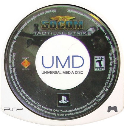 SOCOM U.S. Navy SEALs Tactical Strike PlayStation Portable PSP video game, tactical strategy action, squad-based military gameplay, handheld console title disc cartridge UMD