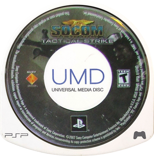 SOCOM U.S. Navy SEALs Tactical Strike PlayStation Portable PSP video game, tactical strategy action, squad-based military gameplay, handheld console title disc cartridge UMD