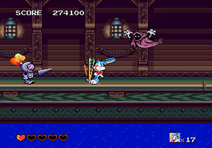 Tiny Toon Adventures Busters Hidden Treasure retro Sega Genesis video game featuring side scrolling platform gameplay, cartoon character action, obstacle challenges and classic Genesis entertainment - gameplay