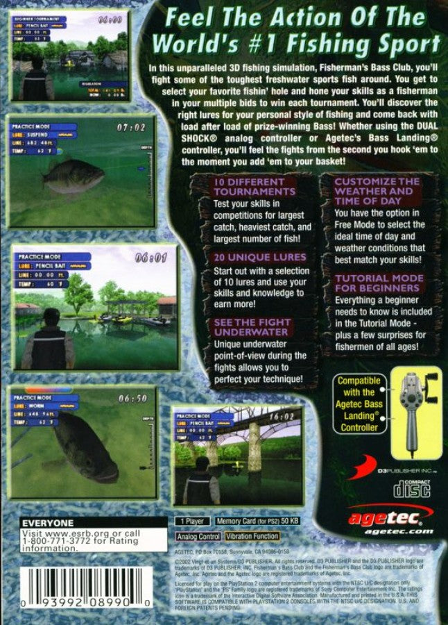 Fisherman's Bass Club back of case for PlayStation 2 (PS2) freshwater bass fishing sports simulation video game