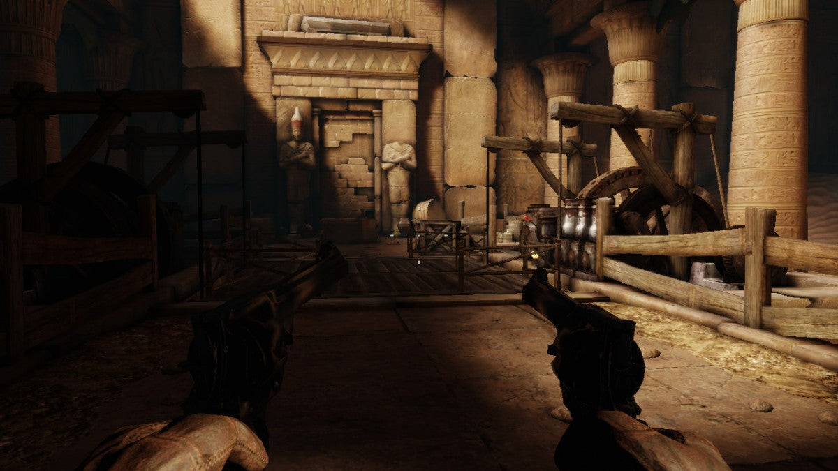 Deadfall Adventures first person action adventure video game featuring pulp style treasure hunting fast paced shooting ancient ruins puzzles and an Indiana Jones inspired cinematic gameplay experience gameplay
