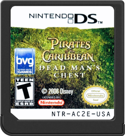 Pirates of the Caribbean Dead Man's Chest Nintendo DS DS video game featuring pirate action adventure gameplay Captain Jack Sparrow ocean exploration sword fighting ship battles treasure hunting enemy encounters island missions swashbuckling combat movie inspired storyline and classic Nintendo DS handheld adventure retro video game collection collectible gaming appeal game cartridge