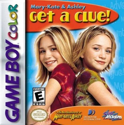 Mary-Kate and Ashley Get a Clue Nintendo Game Boy Color GBC for adventure puzzle retro video game fans featuring mystery solving detective gameplay clue searching interactive challenges television inspired adventure classic handheld gaming collectible gaming appeal front cover art
