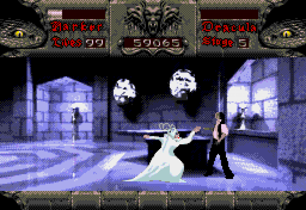 Bram Stokers Dracula Sega CD action platformer movie tie in based on film gothic horror vampire combat side scrolling gameplay castle exploration enemies boss battles cinematic FMV cutscenes retro gaming Sega CD software video game title gameplay