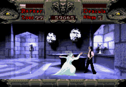 Bram Stokers Dracula Sega CD action platformer movie tie in based on film gothic horror vampire combat side scrolling gameplay castle exploration enemies boss battles cinematic FMV cutscenes retro gaming Sega CD software video game title gameplay