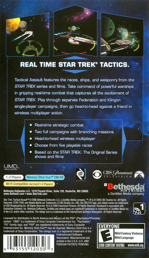 Star Trek: Tactical Assault back of case for PlayStation Portable (PSP) strategy action game