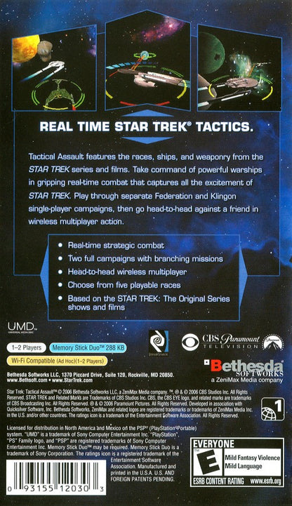 Star Trek: Tactical Assault back of case for PlayStation Portable (PSP) strategy action game