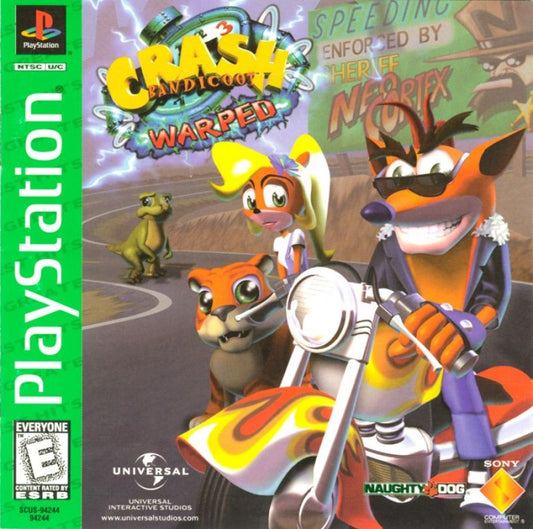 Crash Bandicoot: Warped [Greatest Hits] cover art for PlayStation 1 (PS1) adventure video game.  