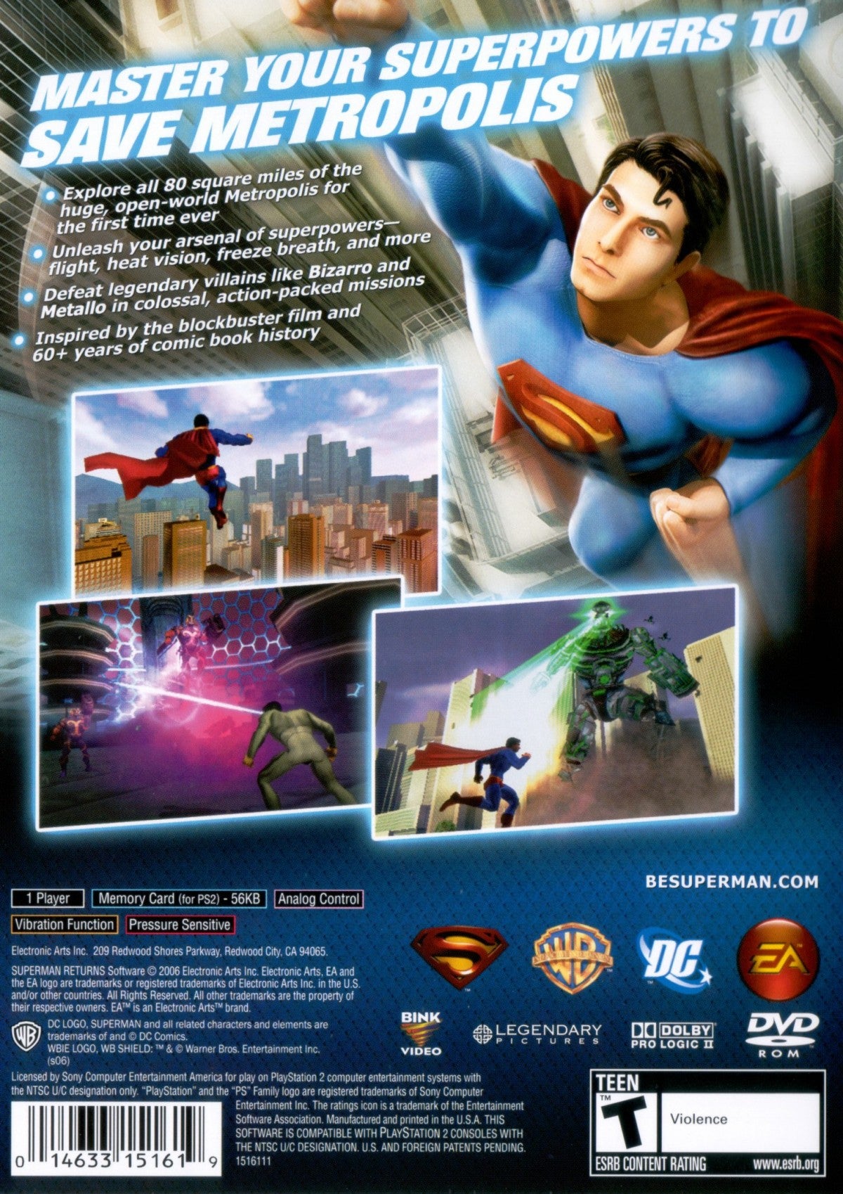 Superman Returns PlayStation 2 retro video game action adventure back of case (2006)